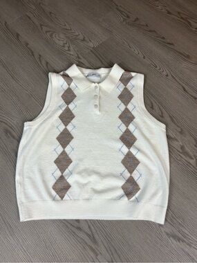 Mango Argyle Cream Crewneck Vest